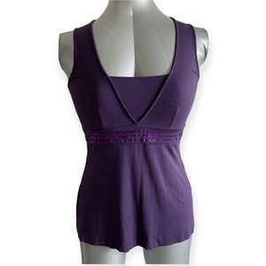 Y2K Yessica Dark Purple Sleeves T-shirt Stretch Tank Top with sparkle sequins M